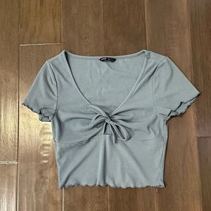 SHEIN Blue Short Sleeve Cropped Tie Top Size S